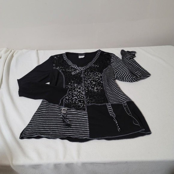 modes Crystal fashions patchwork leopard stripe black grey top - Picture 4 of 10
